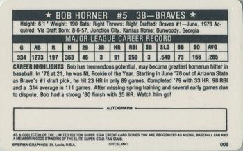1981 Perma-Graphics Superstar Credit Cards #006 Bob Horner Back