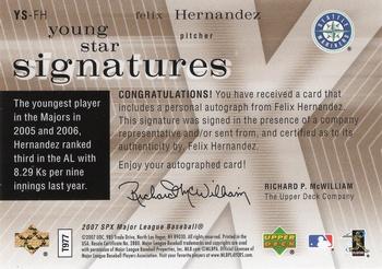 2007 SPx - Young Stars Signatures #YS-FH Felix Hernandez Back