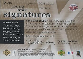 2007 SPx - Young Stars Signatures #YS-MO Justin Morneau Back