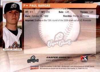 2009 Choice Casper Ghosts #3 Paul Bargas Back