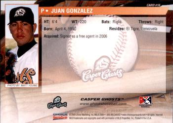 2009 Choice Casper Ghosts #16 Juan Gonzalez Back
