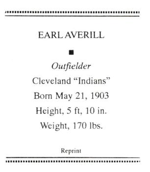 1933 Tattoo Orbit (R305) (reprint) #NNO Earl Averill Back