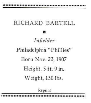 1933 Tattoo Orbit (R305) (reprint) #NNO Richard Bartell Back