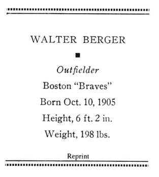 1933 Tattoo Orbit (R305) (reprint) #NNO Walter Berger Back