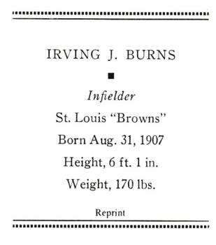 1933 Tattoo Orbit (R305) (reprint) #NNO Irving J. Burns Back