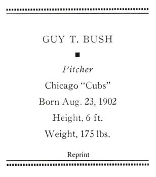1933 Tattoo Orbit (R305) (reprint) #NNO Guy T. Bush Back