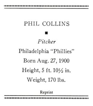 1933 Tattoo Orbit (R305) (reprint) #NNO Phil Collins Back
