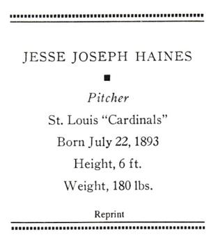 1933 Tattoo Orbit (R305) (reprint) #NNO Jesse Joseph Haines Back
