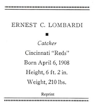 1933 Tattoo Orbit (R305) (reprint) #NNO Ernie Lombardi Back