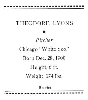 1933 Tattoo Orbit (R305) (reprint) #NNO Ted Lyons Back