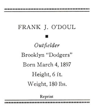 1933 Tattoo Orbit (R305) (reprint) #NNO Frank J. O'Doul Back