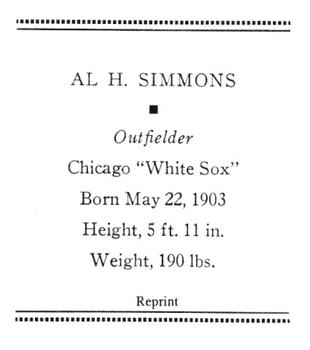 1933 Tattoo Orbit (R305) (reprint) #NNO Al H. Simmons Back