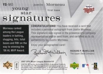 2007 SPx - Young Stars Signatures Spectrum #YS-MO Justin Morneau Back