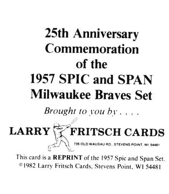 1982 Fritsch 1957 Spic and Span Reprints #NNO Billy Bruton Back