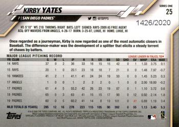 2020 Topps - Gold #25 Kirby Yates Back