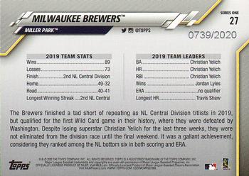 2020 Topps - Gold #27 Milwaukee Brewers Back