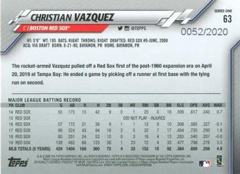 2020 Topps - Gold #63 Christian Vazquez Back