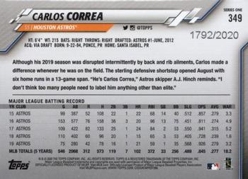 2020 Topps - Gold #349 Carlos Correa Back