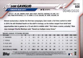 2020 Topps - Gold #608 Sam Gaviglio Back
