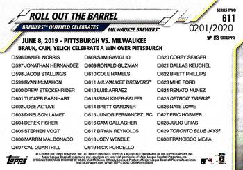 2020 Topps - Gold #611 Roll Out The Barrel (Christian Yelich / Ryan Braun / Lorenzo Cain) Back