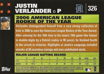 2007 Topps - 1st Edition #326 Justin Verlander Back