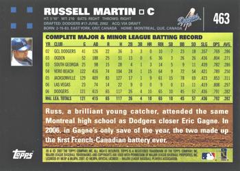 2007 Topps - 1st Edition #463 Russell Martin Back