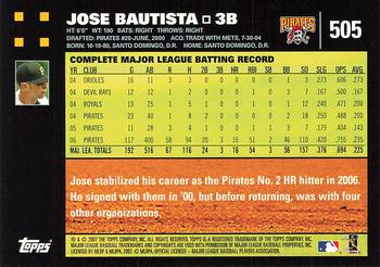 2007 Topps - 1st Edition #505 Jose Bautista Back