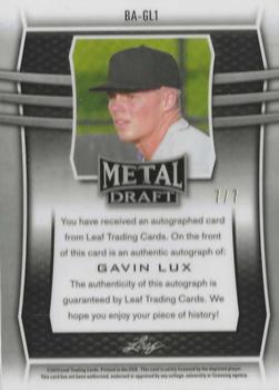 2019 Leaf Metal Draft - Base Autographs Orange #BA-GL1 Gavin Lux Back