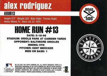 2007 Topps - Alex Rodriguez: Road to 500 #ARHR13 Alex Rodriguez Back