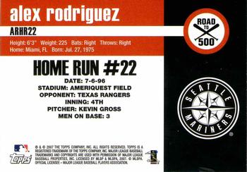 2007 Topps - Alex Rodriguez: Road to 500 #ARHR22 Alex Rodriguez Back
