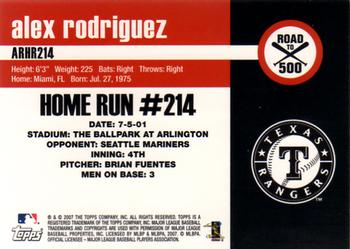 2007 Topps - Alex Rodriguez: Road to 500 #ARHR214 Alex Rodriguez Back