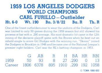 1980 TCMA 1959 Los Angeles Dodgers Blue #002 Carl Furillo Back