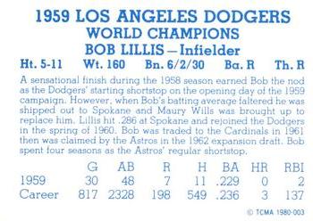 1980 TCMA 1959 Los Angeles Dodgers Blue #003 Bob Lillis Back