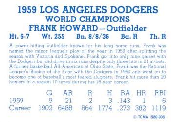 1980 TCMA 1959 Los Angeles Dodgers Blue #008 Frank Howard Back