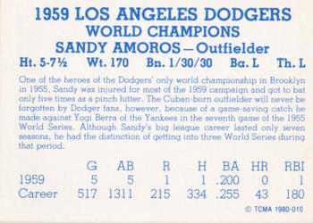 1980 TCMA 1959 Los Angeles Dodgers Blue #010 Sandy Amoros Back