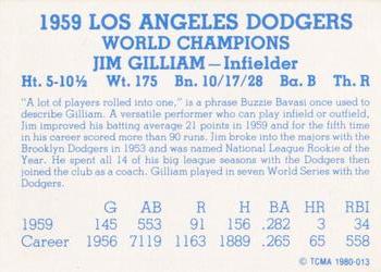 1980 TCMA 1959 Los Angeles Dodgers Blue #013 Jim Gilliam Back
