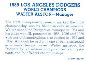1980 TCMA 1959 Los Angeles Dodgers Blue #026 Walt Alston Back