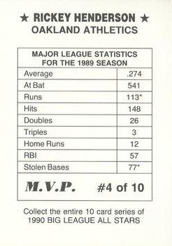 1990 M.V.P. Big League All Stars Multi-Color Border (unlicensed) #4 Rickey Henderson Back