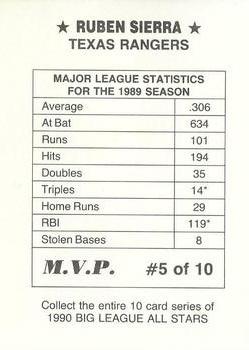 1990 M.V.P. Big League All Stars Multi-Color Border (unlicensed) #5 Ruben Sierra Back