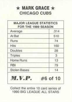1990 M.V.P. Big League All Stars Multi-Color Border (unlicensed) #6 Mark Grace Back