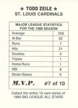 1990 M.V.P. Big League All Stars Multi-Color Border (unlicensed) #7 Todd Zeile Back