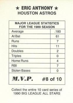 1990 M.V.P. Big League All Stars Multi-Color Border (unlicensed) #8 Eric Anthony Back