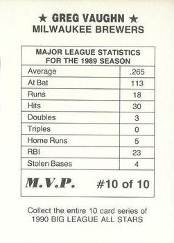 1990 M.V.P. Big League All Stars Multi-Color Border (unlicensed) #10 Greg Vaughn Back