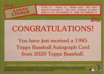 2020 Topps - 1985 Topps Baseball 35th Anniversary Autographs #85A-AC Aaron Civale Back