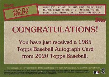 2020 Topps - 1985 Topps Baseball 35th Anniversary Autographs #85A-ARI Austin Riley Back