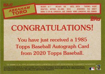 2020 Topps - 1985 Topps Baseball 35th Anniversary Autographs #85A-AT Abraham Toro Back