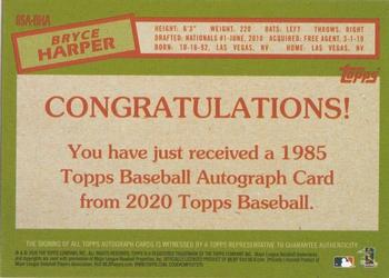 2020 Topps - 1985 Topps Baseball 35th Anniversary Autographs #85A-BHA Bryce Harper Back
