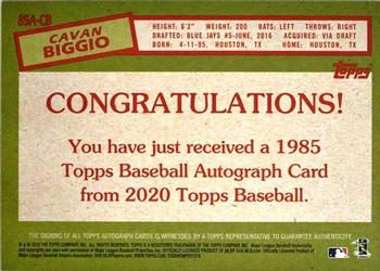 2020 Topps - 1985 Topps Baseball 35th Anniversary Autographs #85A-CB Cavan Biggio Back
