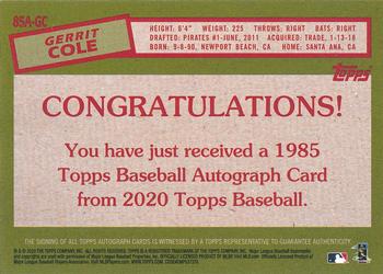 2020 Topps - 1985 Topps Baseball 35th Anniversary Autographs #85A-GC Gerrit Cole Back