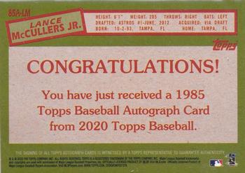 2020 Topps - 1985 Topps Baseball 35th Anniversary Autographs #85A-LM Lance McCullers Jr. Back